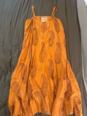 Handmade silk Spaghetti-Strap Paisley Maxi Dress in gold